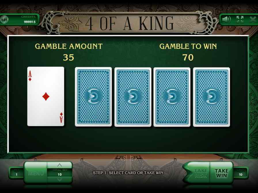 В случае успешного риск раунда в 4 of a King, выигрыш удваивается Риск раунд слота 4 of a King (Четыре Короля) от Endorphina