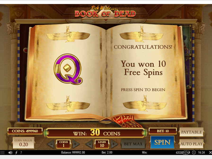 Бесплатные вращения начинает комбинация из книжек Слот Книга Мёртвых, раунд с фриспинами